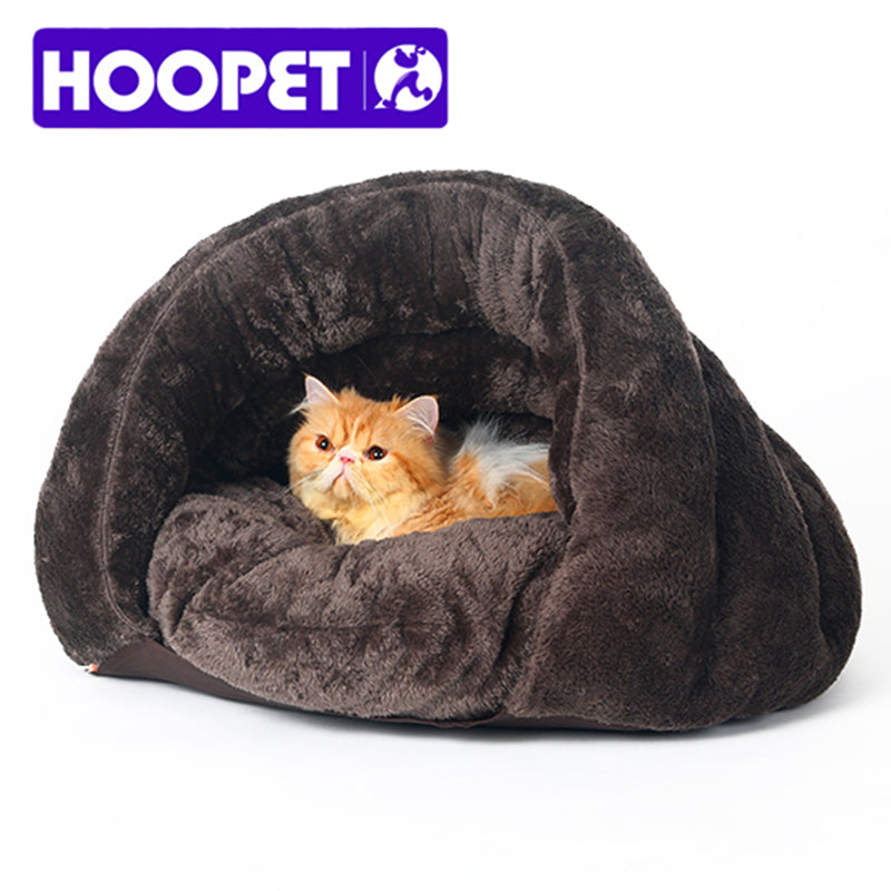 HOOPET New Arrival Warm Cat Sleeping Bags Pet Beds Half Cover Winter Nest Kitty House Cats Bed Brown 2 Size #K