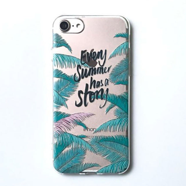 LACK Summer Palm Leaf Phone Case For iphone 7 Plus Case Clear Soft TPU Cover Cartoon Banana Leaves Cases For iphone 7 Case