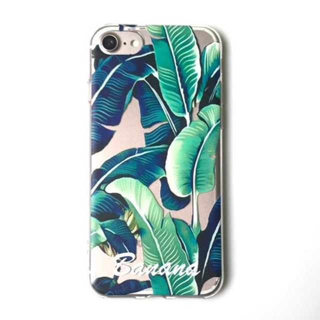 LACK Summer Palm Leaf Phone Case For iphone 7 Plus Case Clear Soft TPU Cover Cartoon Banana Leaves Cases For iphone 7 Case