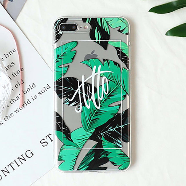 LACK Summer Palm Leaf Phone Case For iphone 7 Plus Case Clear Soft TPU Cover Cartoon Banana Leaves Cases For iphone 7 Case