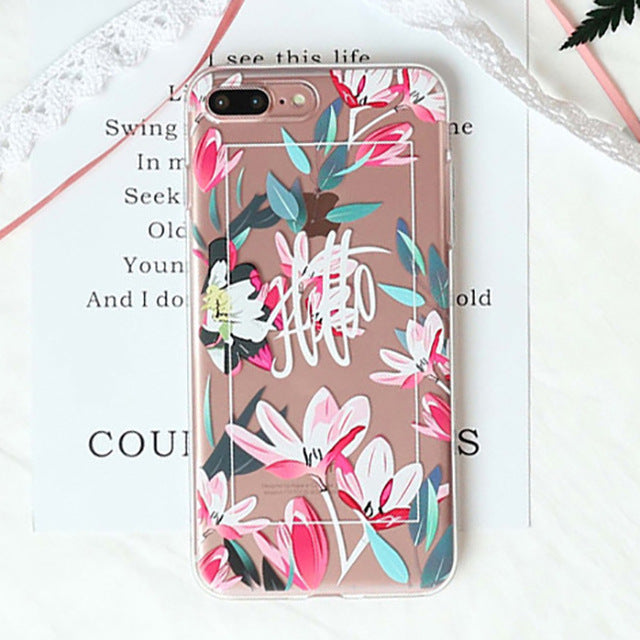 LACK Summer Palm Leaf Phone Case For iphone 7 Plus Case Clear Soft TPU Cover Cartoon Banana Leaves Cases For iphone 7 Case