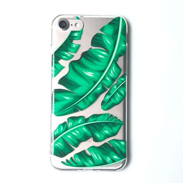 LACK Summer Palm Leaf Phone Case For iphone 7 Plus Case Clear Soft TPU Cover Cartoon Banana Leaves Cases For iphone 7 Case