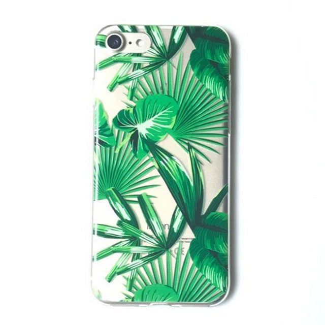LACK Summer Palm Leaf Phone Case For iphone 7 Plus Case Clear Soft TPU Cover Cartoon Banana Leaves Cases For iphone 7 Case