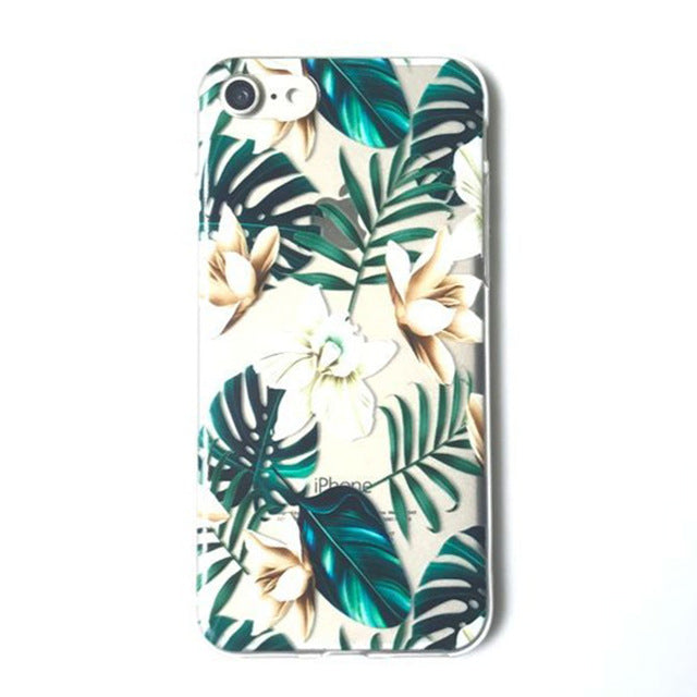 LACK Summer Palm Leaf Phone Case For iphone 7 Plus Case Clear Soft TPU Cover Cartoon Banana Leaves Cases For iphone 7 Case