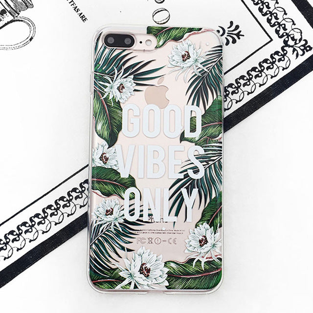 LACK Summer Palm Leaf Phone Case For iphone 7 Plus Case Clear Soft TPU Cover Cartoon Banana Leaves Cases For iphone 7 Case
