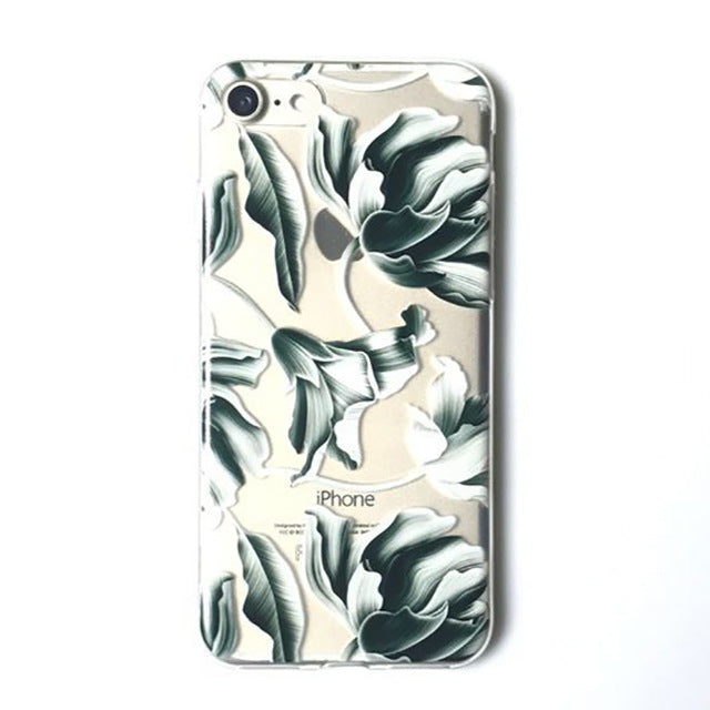 LACK Summer Palm Leaf Phone Case For iphone 7 Plus Case Clear Soft TPU Cover Cartoon Banana Leaves Cases For iphone 7 Case