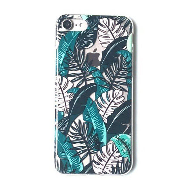 LACK Summer Palm Leaf Phone Case For iphone 7 Plus Case Clear Soft TPU Cover Cartoon Banana Leaves Cases For iphone 7 Case