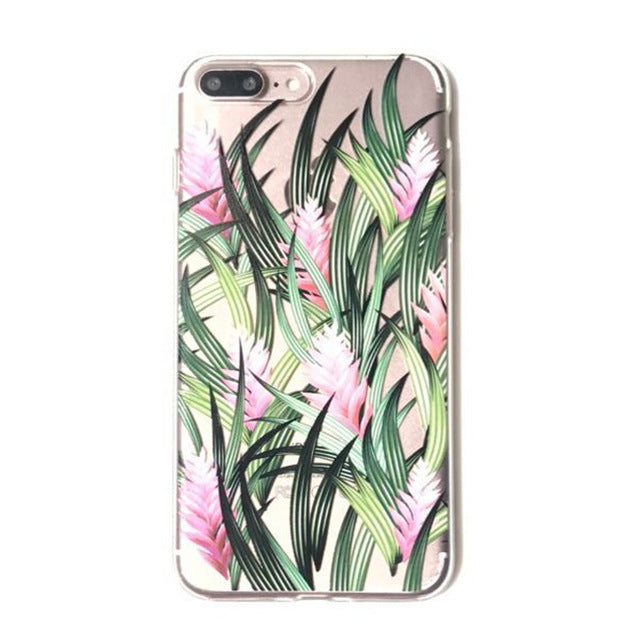 LACK Summer Palm Leaf Phone Case For iphone 7 Plus Case Clear Soft TPU Cover Cartoon Banana Leaves Cases For iphone 7 Case