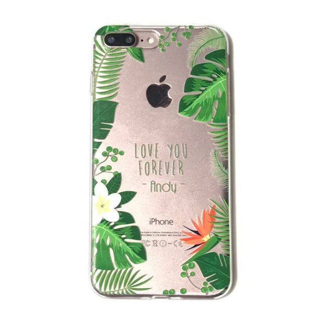 LACK Summer Palm Leaf Phone Case For iphone 7 Plus Case Clear Soft TPU Cover Cartoon Banana Leaves Cases For iphone 7 Case