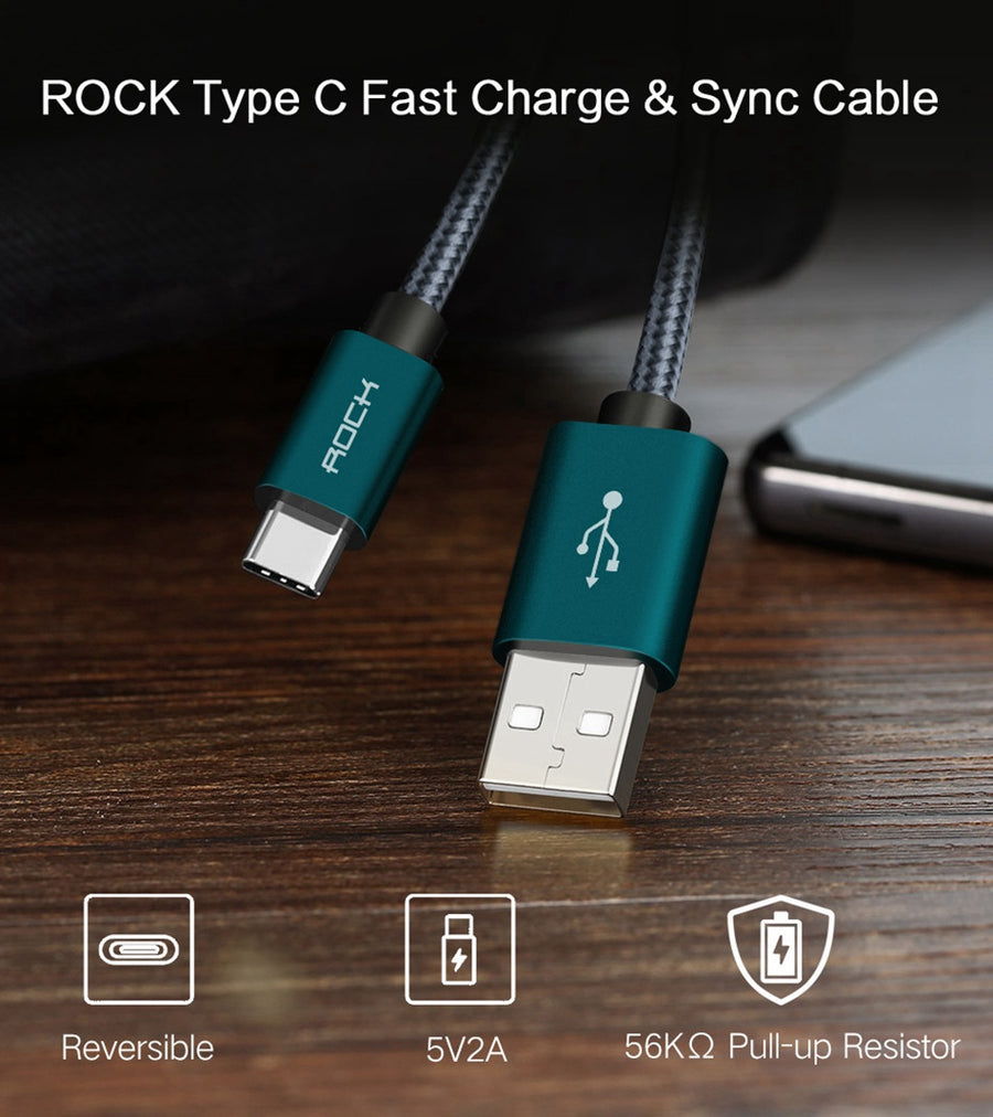 Metal USB Type C Cable, ROCK Metal Fast charging USB Type-C Cable for Samsung Galaxy S8 Note 8, OnePlus 2, for Xiaomi 4C USB-C