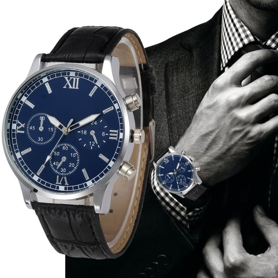 Classy Design Mens Watches Top Brand Luxury Men's Quartz Watch Leather Band Analog Alloy Wrist Watch Black Brown relojes