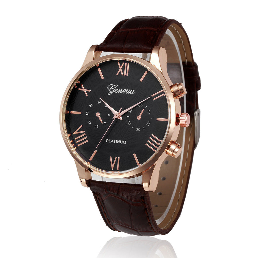 Classy Design Mens Watches Top Brand Luxury Men's Quartz Watch Leather Band Analog Alloy Wrist Watch Black Brown relojes