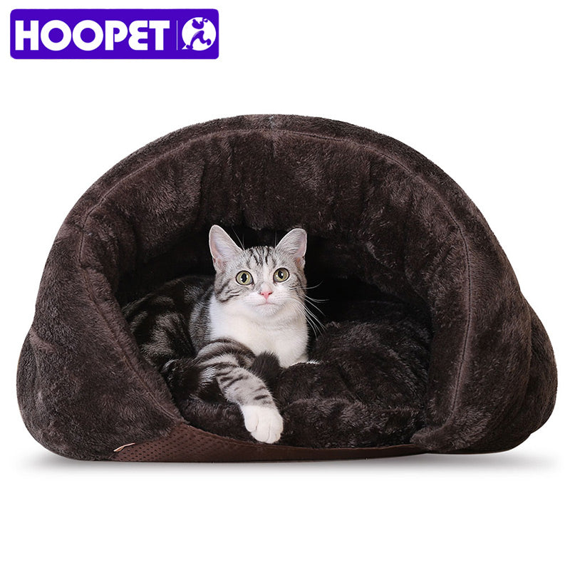 HOOPET New Arrival Warm Cat Sleeping Bags Pet Beds Half Cover Winter Nest Kitty House Cats Bed Brown 2 Size #K