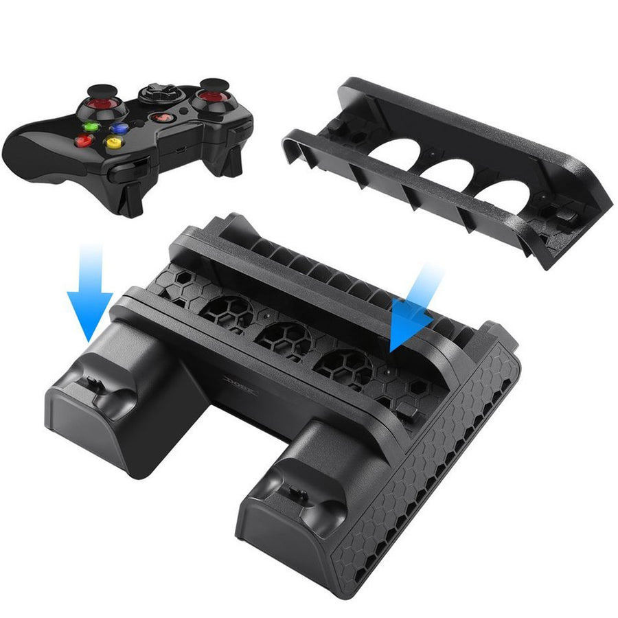 PS4 Series Vertical Stand with Cooling Fan and Dual Controllers Charging Station for PS4/PS4 Slim/PS4 Pro,3 Built-in Cooling Fan