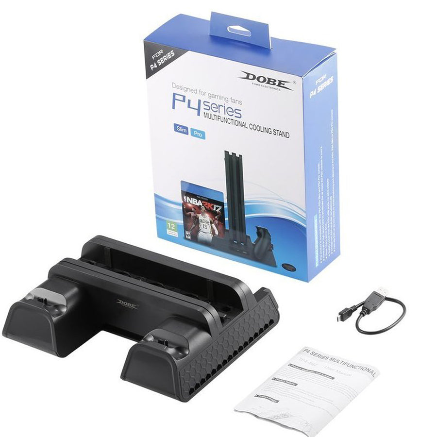 PS4 Series Vertical Stand with Cooling Fan and Dual Controllers Charging Station for PS4/PS4 Slim/PS4 Pro,3 Built-in Cooling Fan