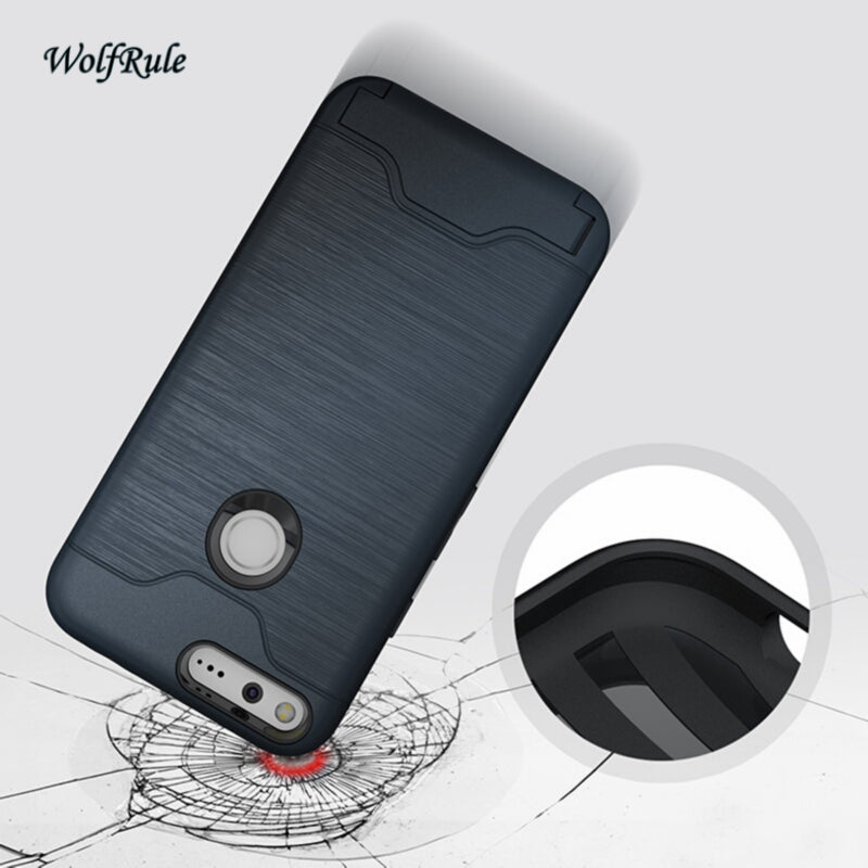 For Phone Case Google Pixel Cover 5.0 inch Shockproof TPU + PC  Brushed Armor Case For Google Pixel Case Stand Card Slot funda