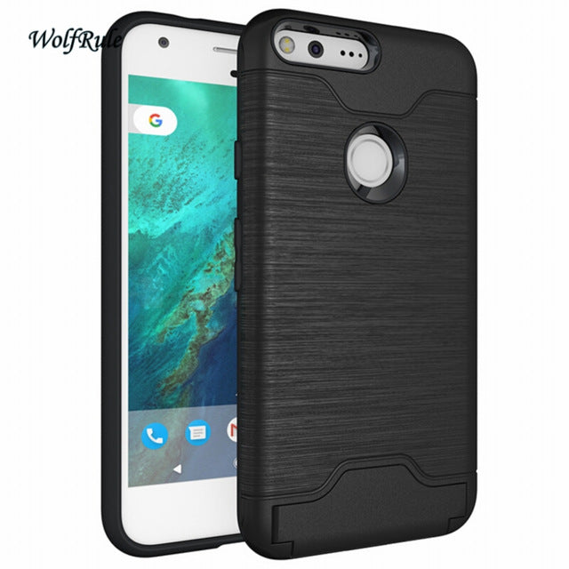 For Phone Case Google Pixel Cover 5.0 inch Shockproof TPU + PC  Brushed Armor Case For Google Pixel Case Stand Card Slot funda