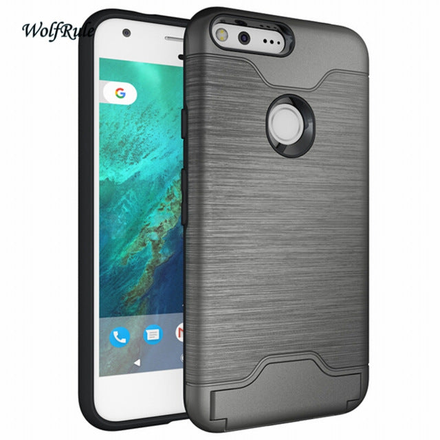 For Phone Case Google Pixel Cover 5.0 inch Shockproof TPU + PC  Brushed Armor Case For Google Pixel Case Stand Card Slot funda