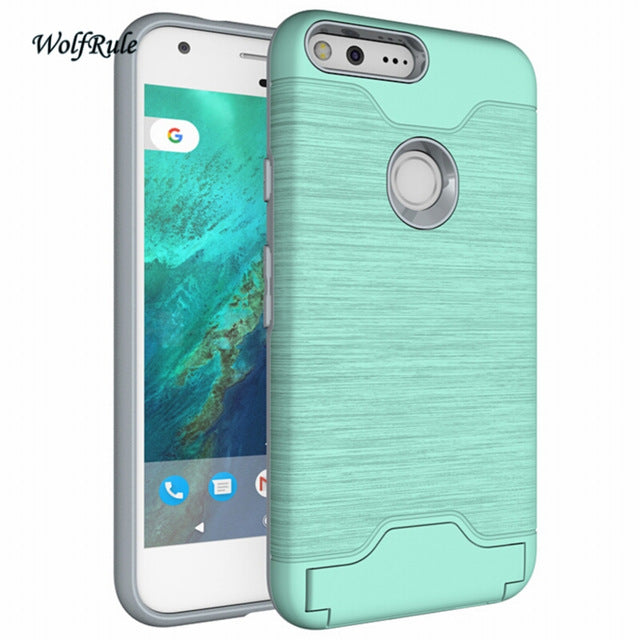 For Phone Case Google Pixel Cover 5.0 inch Shockproof TPU + PC  Brushed Armor Case For Google Pixel Case Stand Card Slot funda