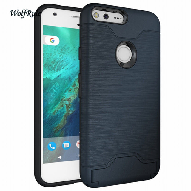 For Phone Case Google Pixel Cover 5.0 inch Shockproof TPU + PC  Brushed Armor Case For Google Pixel Case Stand Card Slot funda