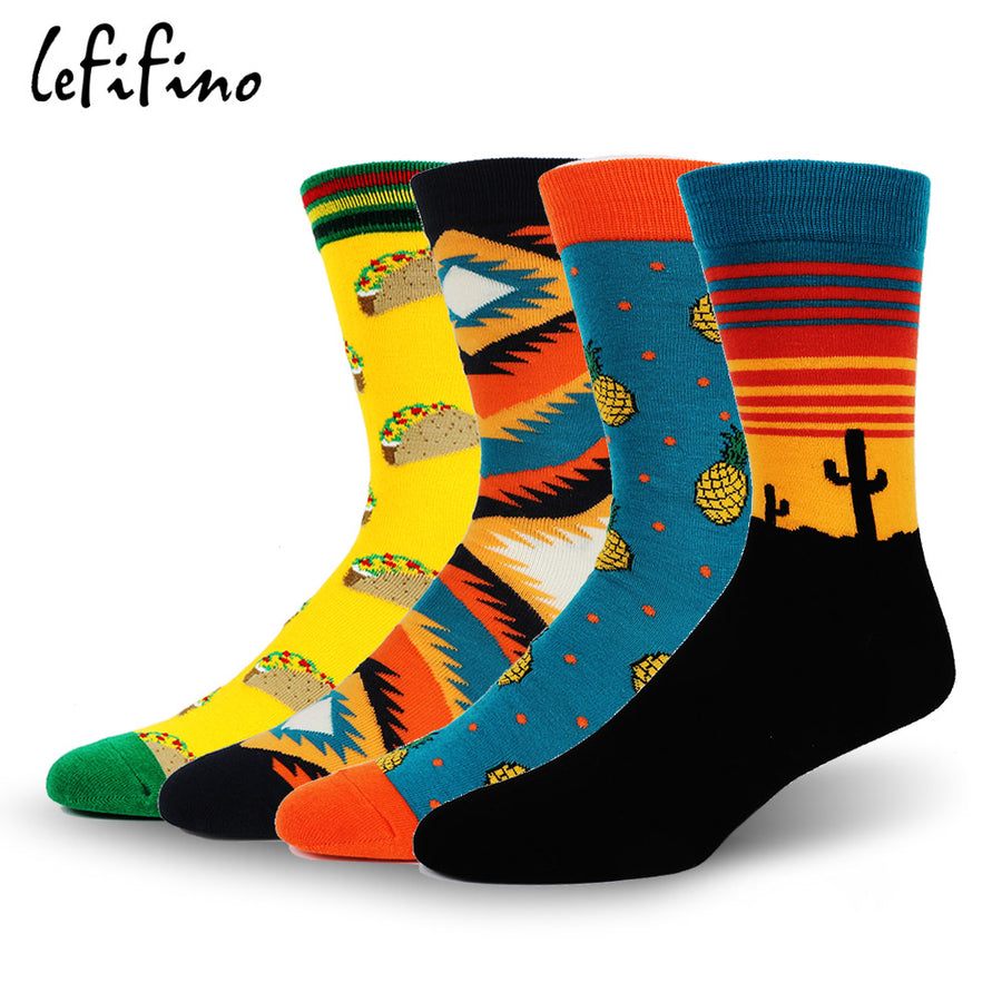 LeFifino New Style Men's Fashion Colored Combed Cotton Socks Fruit Pineapple Socks Burger Food Soks Cactus Happy Socks Le49639