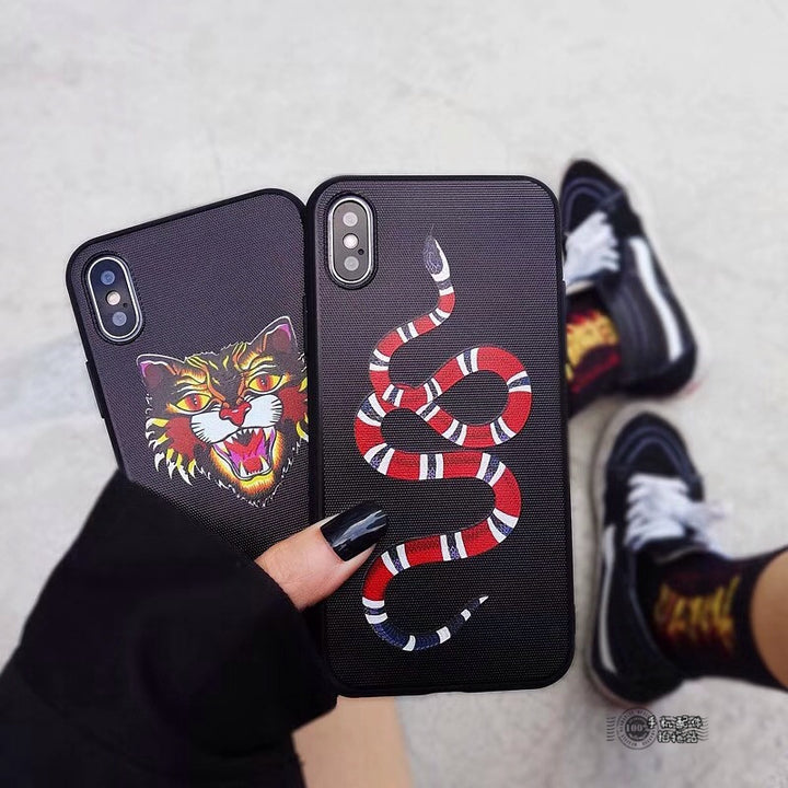 Fashion Tiger Snake Soft silicon cover case for iphone 6 6S S plus 7 7plus 8 8plus X 10 Black Animal Cat phone cases fundas capa