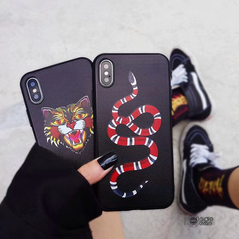 Fashion Tiger Snake Soft silicon cover case for iphone 6 6S S plus 7 7plus 8 8plus X 10 Black Animal Cat phone cases fundas capa