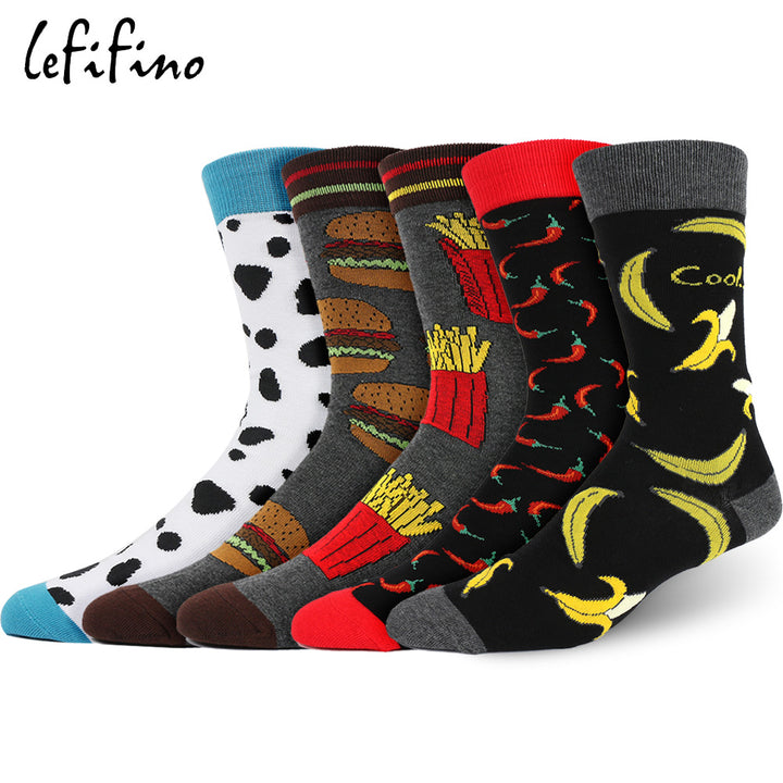 5 Pair/lot Men's Cotton Spot Banana Burger French Fries Chili Food Socks Colorful Series meias masculinas Big Size Socks ZH00733