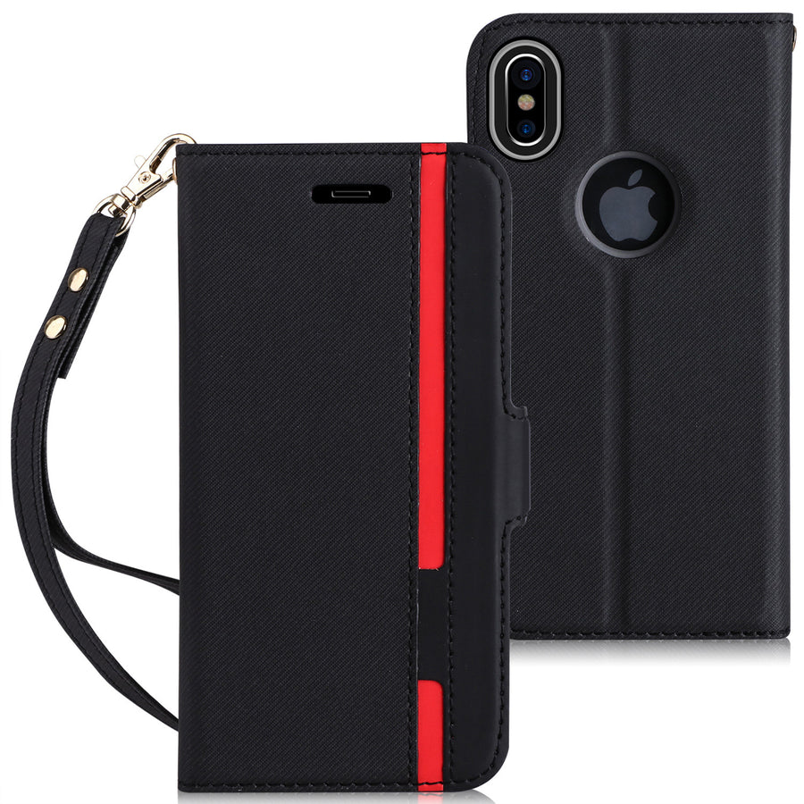 iPhone X Case, iPhone X Wallet Case, FYY Premium PU Leather Wallet Case with Hand Strap and Kickstand Function for Apple iPhone X Edition(2017)