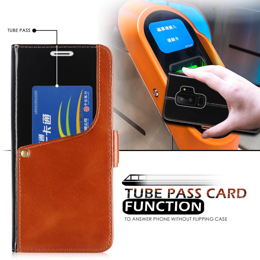 Galaxy S9 Plus Case, FYY [Luxurious Genuine Cowhide Leather] Wallet Case with [Free Earphone Case] for Samsung Galaxy S9 Plus