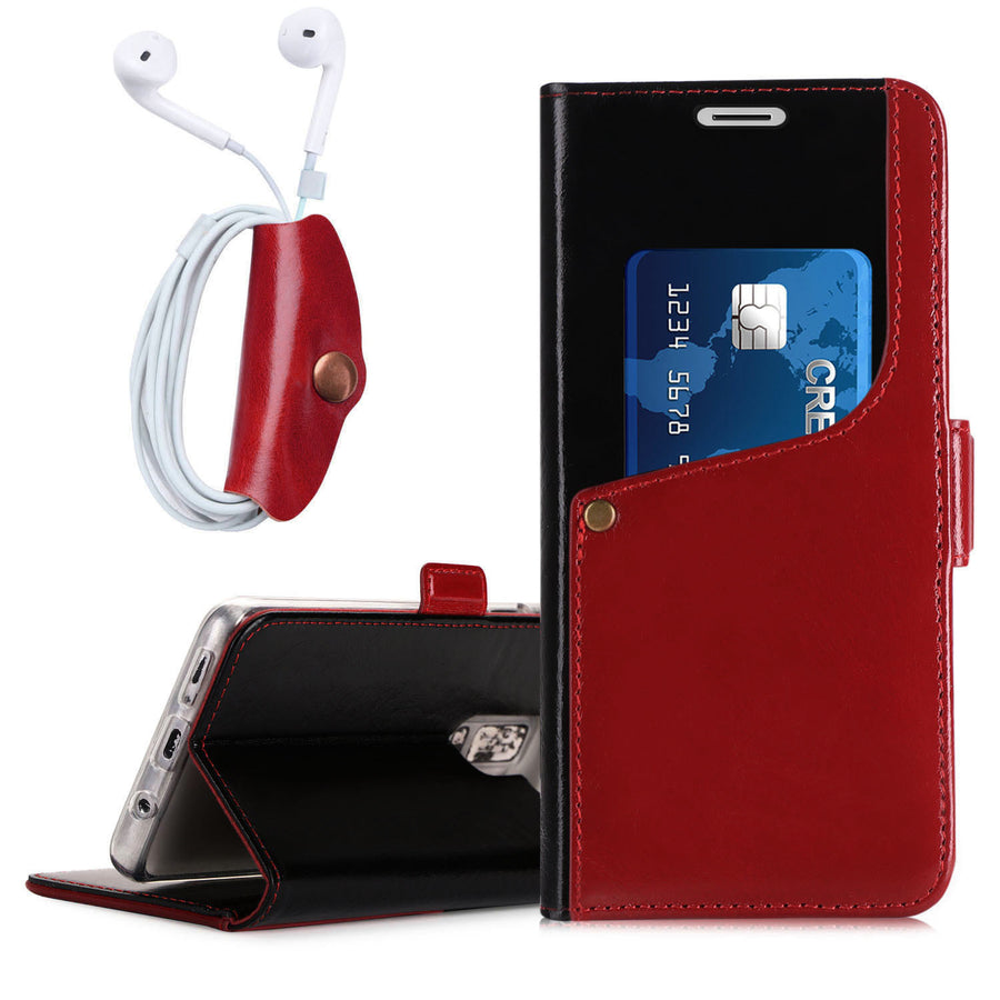 Galaxy S9 Plus Case, FYY [Luxurious Genuine Cowhide Leather] Wallet Case with [Free Earphone Case] for Samsung Galaxy S9 Plus
