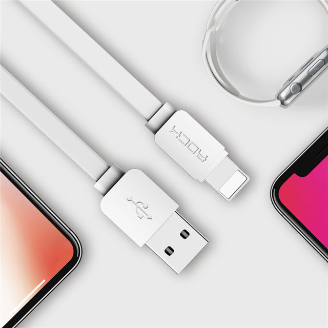 USB Cable for iPhone 8 7 6 6s SE 5s, ROCK Data Sync Flat USB Cable for iPad mini/air/pro for iPhone charger for iPhone X Cable