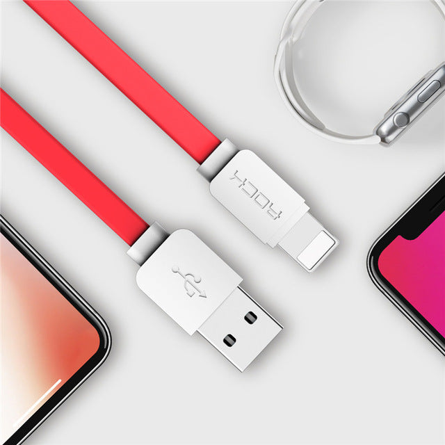 USB Cable for iPhone 8 7 6 6s SE 5s, ROCK Data Sync Flat USB Cable for iPad mini/air/pro for iPhone charger for iPhone X Cable